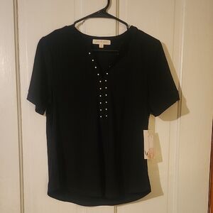 Elegant Black Short Sleeve Top with Stud Details